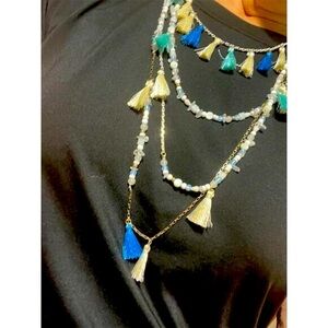 Rebecca Minkoff Tassel Statement Necklace Multicolor Boho Style Adjustable